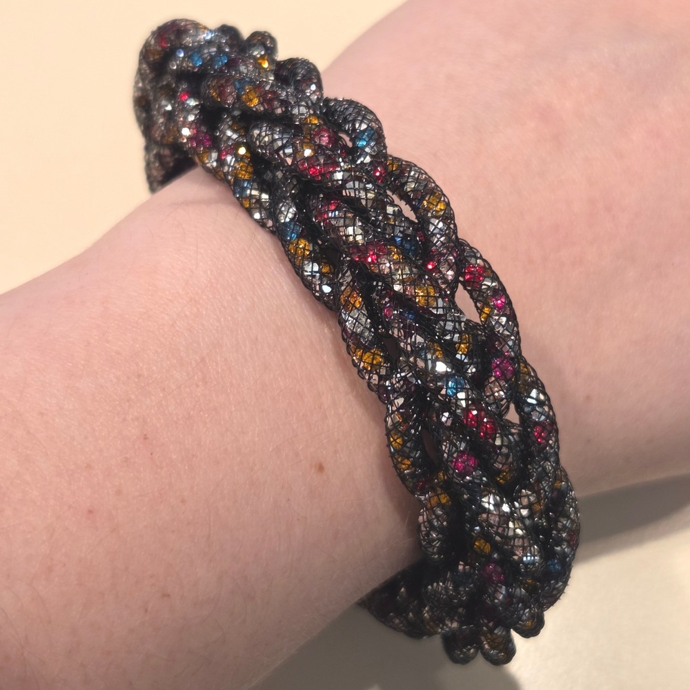 Sparkling Braided Mesh Bracelet Rhinestone Magnetic Clasp Women Jewelry